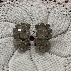 Vintage Silver Crystal Clip-On Earrings